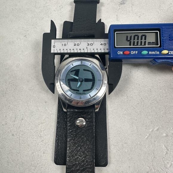 Fossil Big Tic Watch Mens 40mm Black Leather Cuff Grunge Rock New Battery - Picture 10 of 11